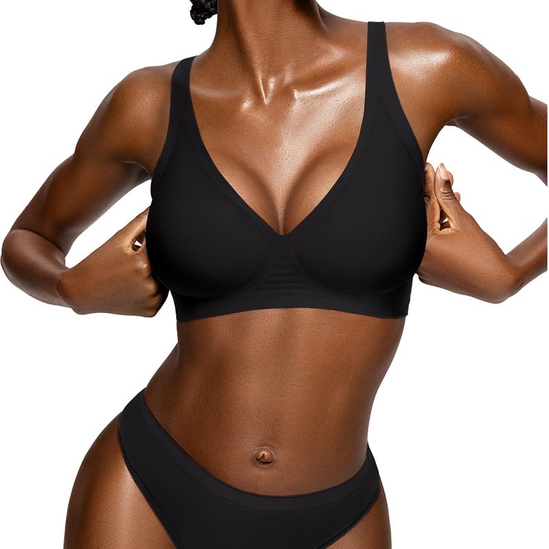 Womens Comfortable Wireless Bras Push Up Bralettes Seamless Tshirts Bras Deep V Everyday Bras
