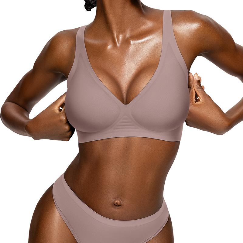 Womens Comfortable Wireless Bras Push Up Bralettes Seamless Tshirts Bras Deep V Everyday Bras