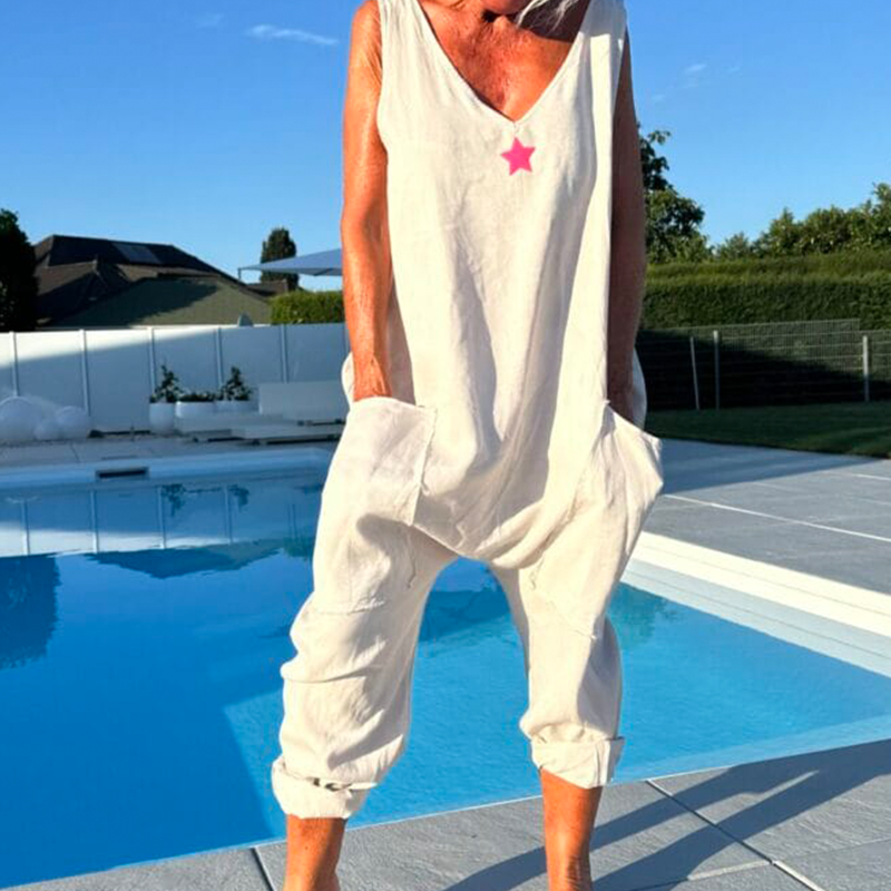Women's Summer Loose V-Neck Sleeveless Jumpsuit