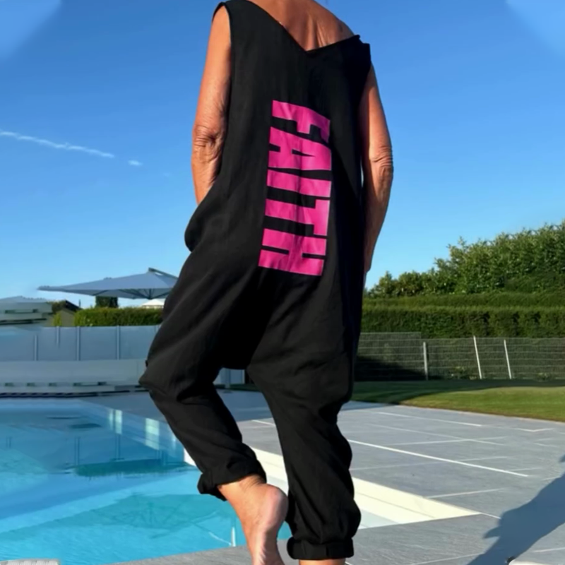 Women's Summer Loose V-Neck Sleeveless Jumpsuit