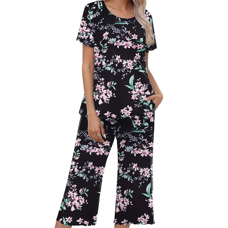 Damesgedrukte top- en broek slaapkleding set