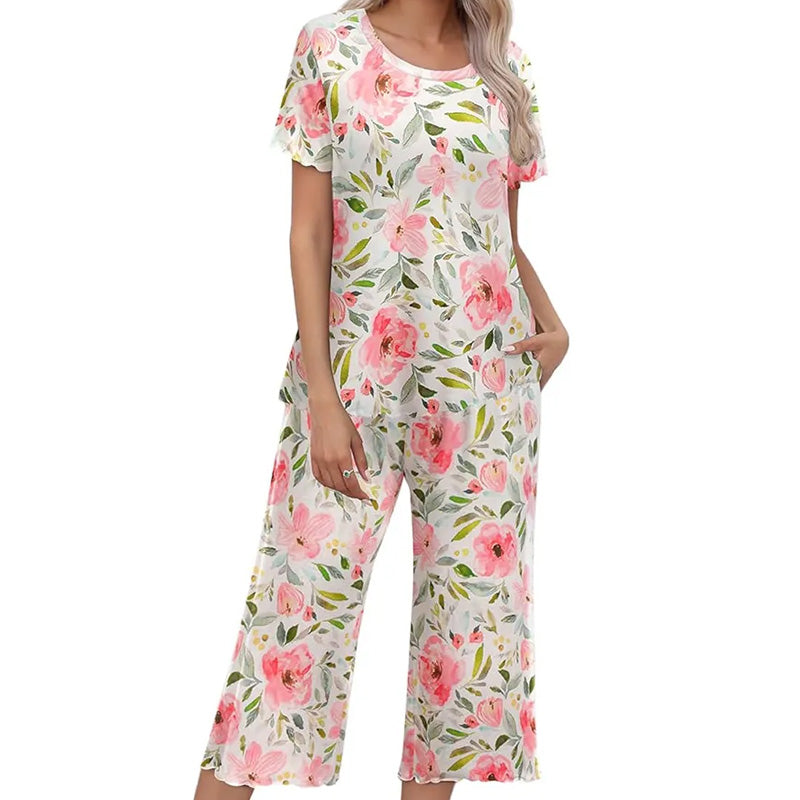 Damesgedrukte top- en broek slaapkleding set