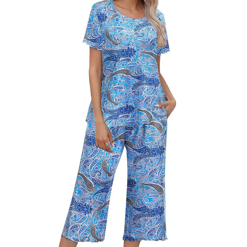Damesgedrukte top- en broek slaapkleding set