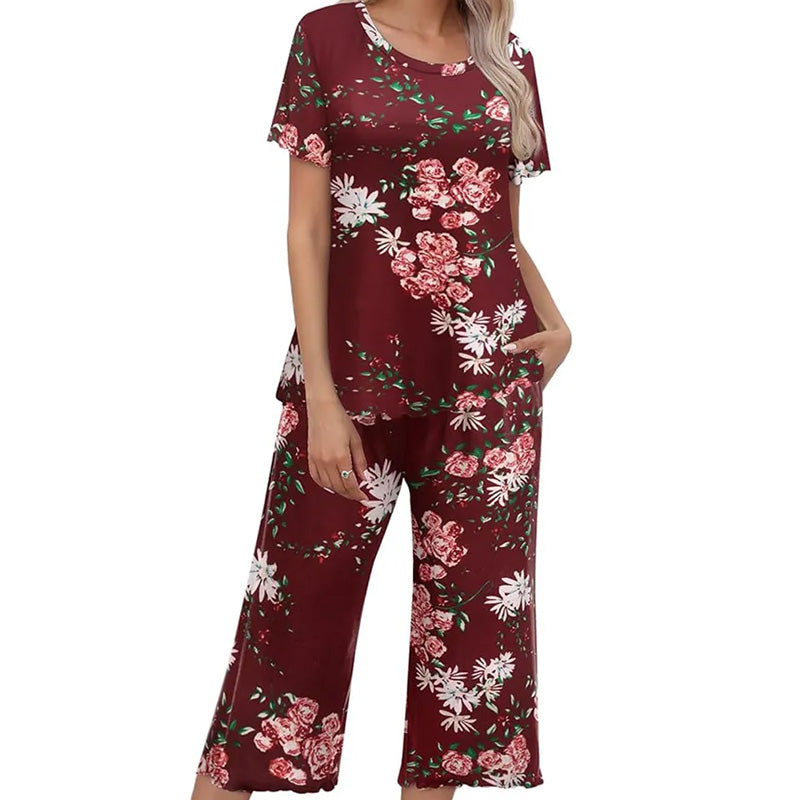Damesgedrukte top- en broek slaapkleding set