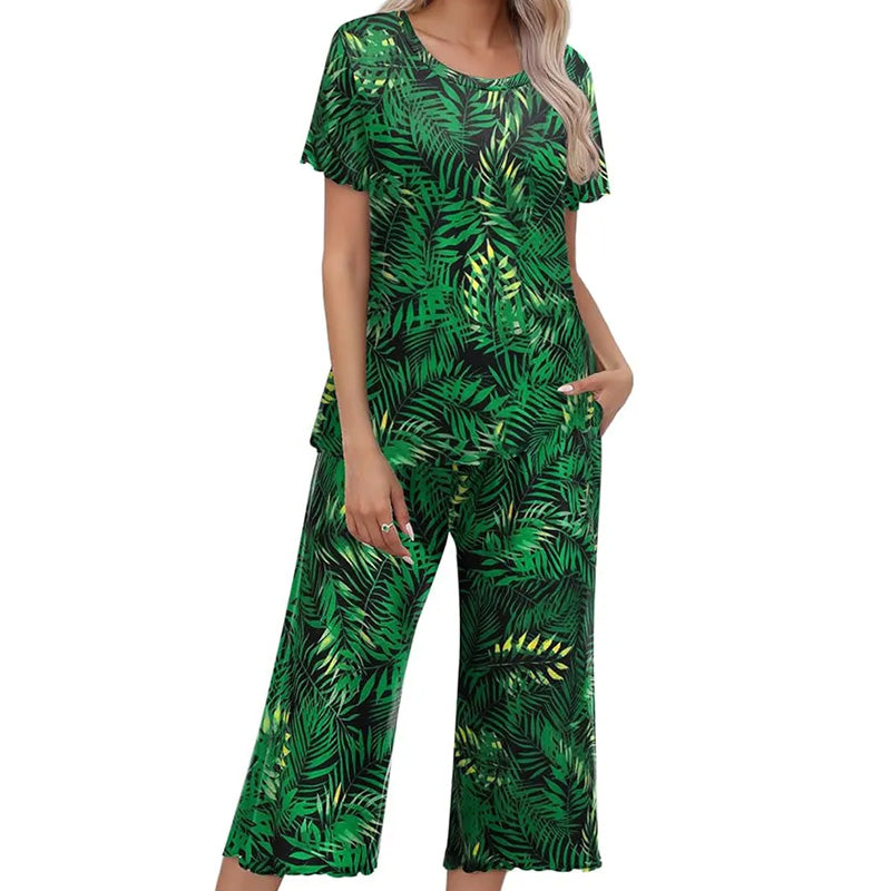 Damesgedrukte top- en broek slaapkleding set