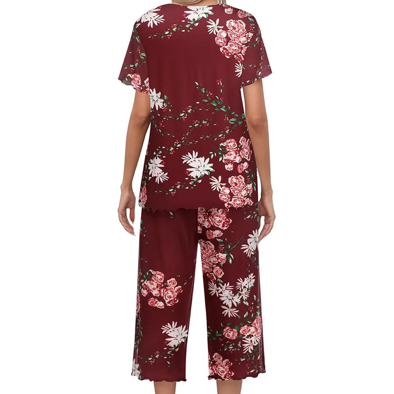 Damesgedrukte top- en broek slaapkleding set