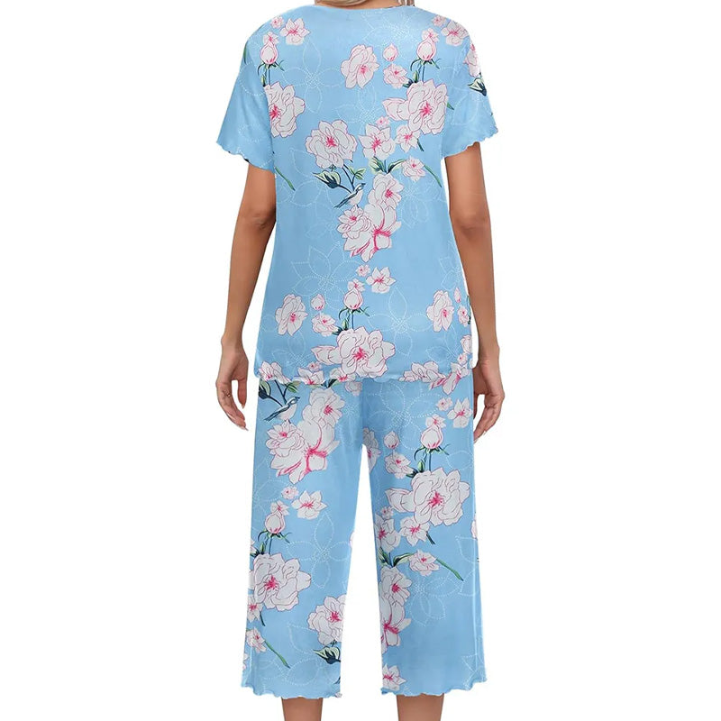 Damesgedrukte top- en broek slaapkleding set