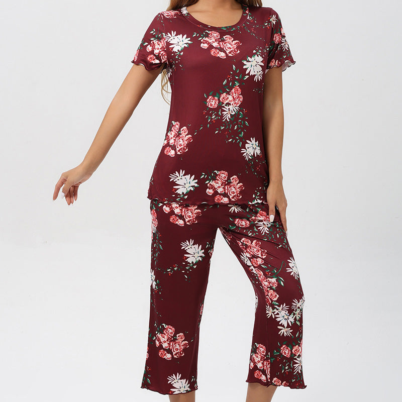 Damesgedrukte top- en broek slaapkleding set