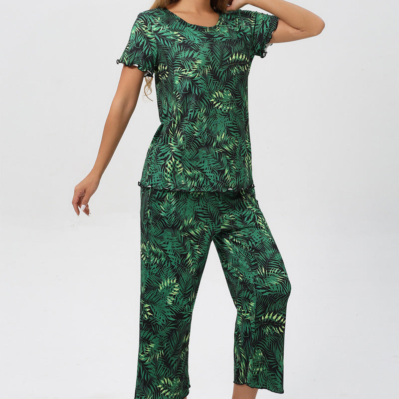 Damesgedrukte top- en broek slaapkleding set