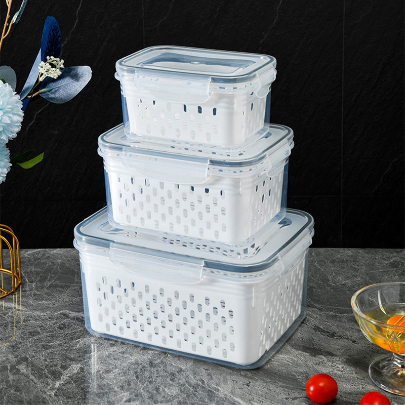 🔥🔥Household transparent plastic food storage box-Including drain basket💧
