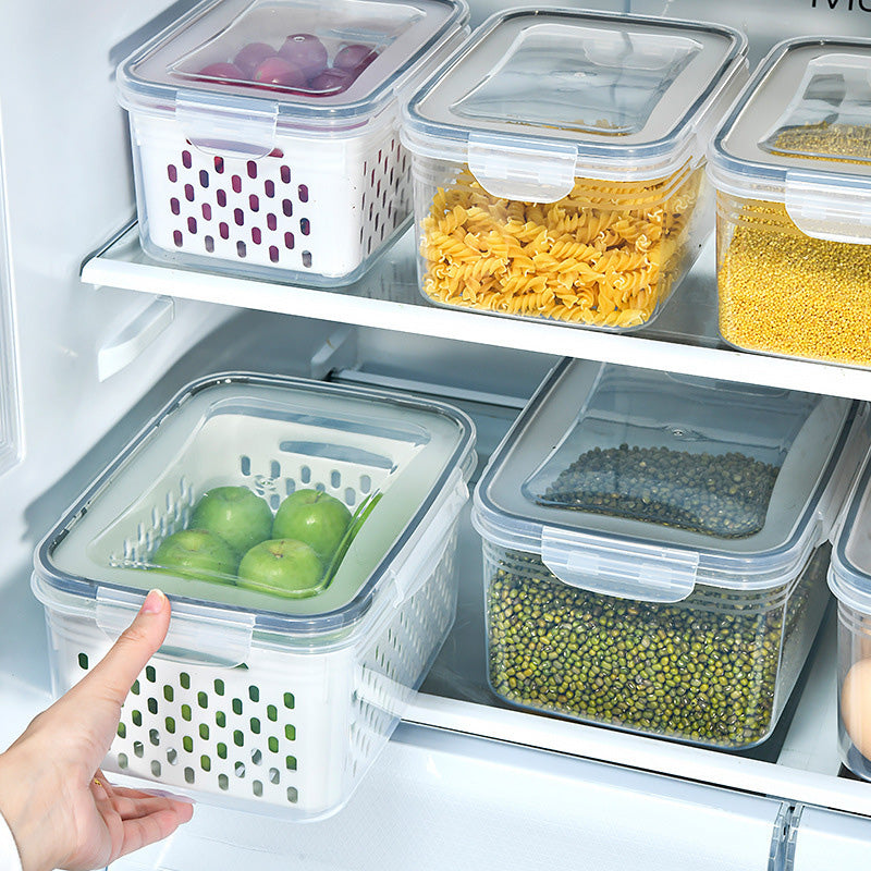🔥🔥Household transparent plastic food storage box-Including drain basket💧