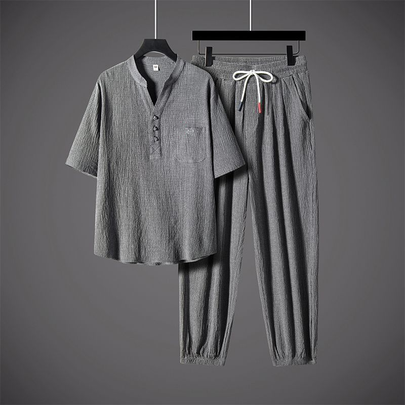 Men’s Cool V-Neck Top & Jogger Pants Set