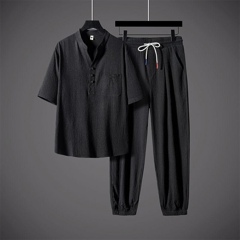 Men’s Cool V-Neck Top & Jogger Pants Set