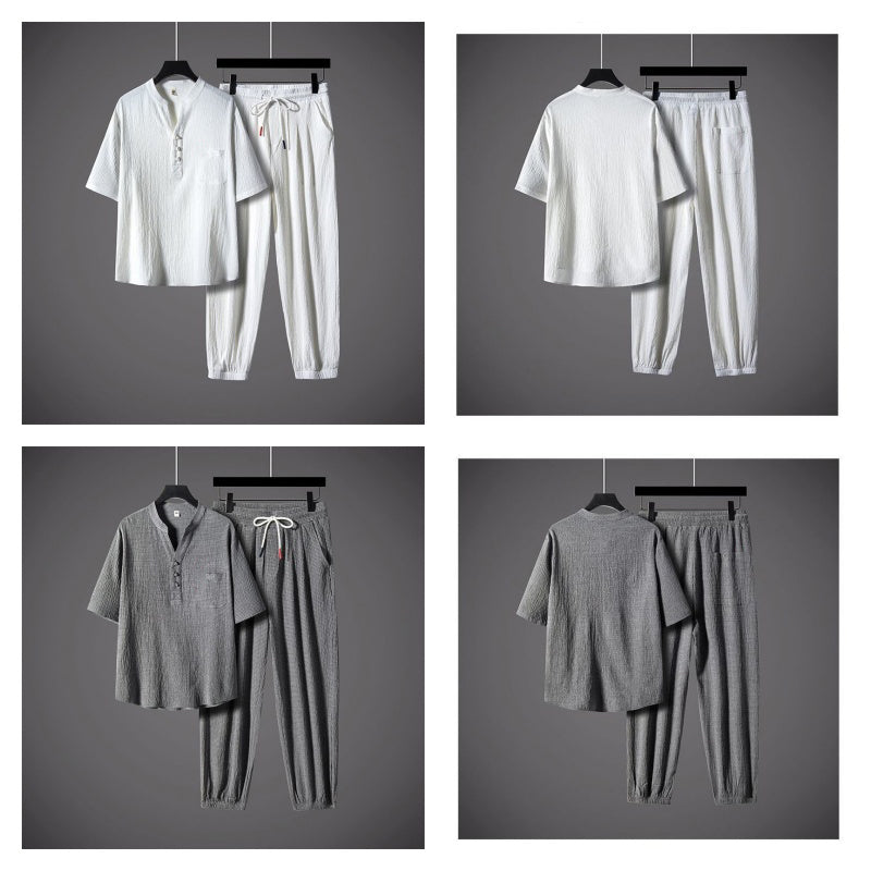 Men’s Cool V-Neck Top & Jogger Pants Set