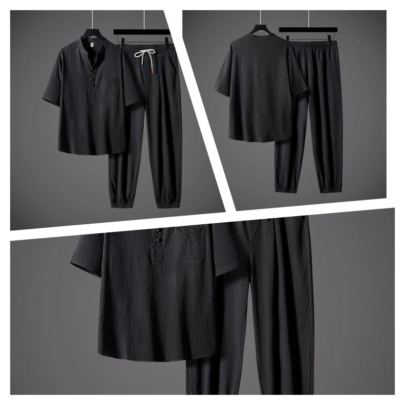 Men’s Cool V-Neck Top & Jogger Pants Set