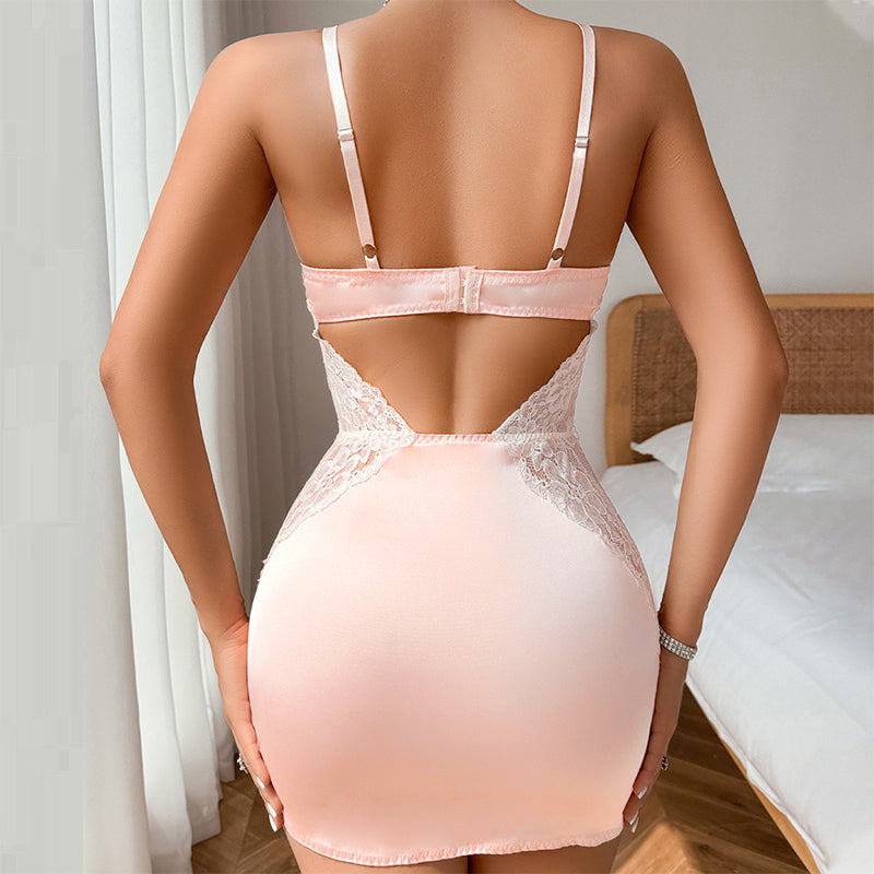 Sexy Lace Spaghetti Strap Dress Thong 2-Piece Set