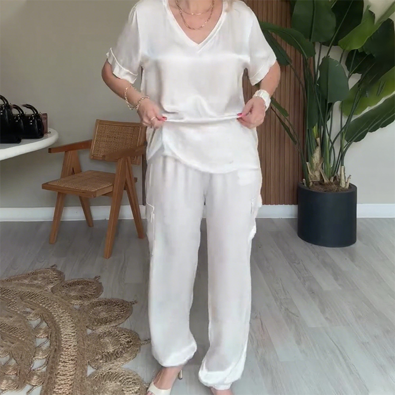 Sleek V-Neck Top Pants 2-Piece Set