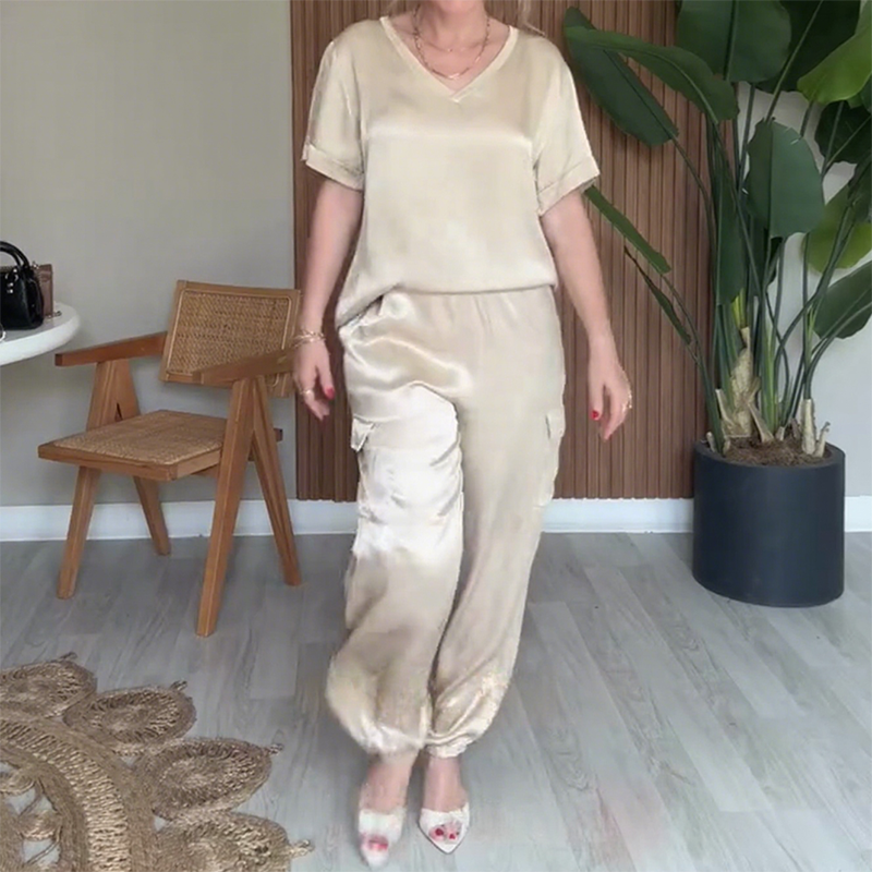 Sleek V-Neck Top Pants 2-Piece Set