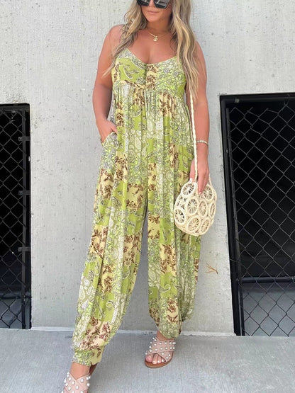 🔥Big price reduction💗Cooper Patchwork Print Loose Jumpsuit