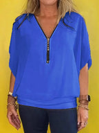🔥Big price reduction🩷Women's Chiffon Zip-up Neck Casual Top