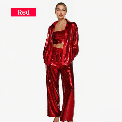 🌟👠Must-Have for Shiny Partiest✨ Dazzling Blazer & Wide-Leg Pants, Stylish and Grand, Perfect for Parties!（The more you buy, the higher the discount）