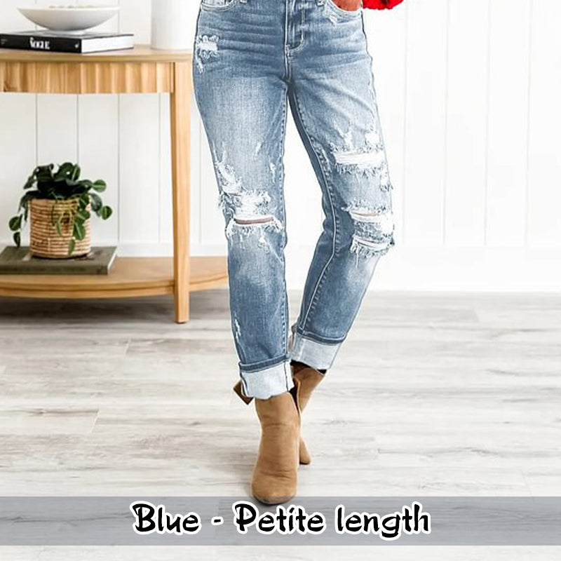 🌸Limited Time 50% Off💕Women's Tummy Control Distressed Cuffed Boyfriend Jeans