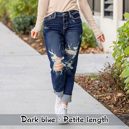 🌸Limited Time 50% Off💕Women's Tummy Control Distressed Cuffed Boyfriend Jeans