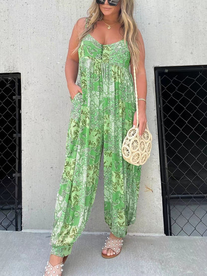 🔥Big price reduction💗Cooper Patchwork Print Loose Jumpsuit