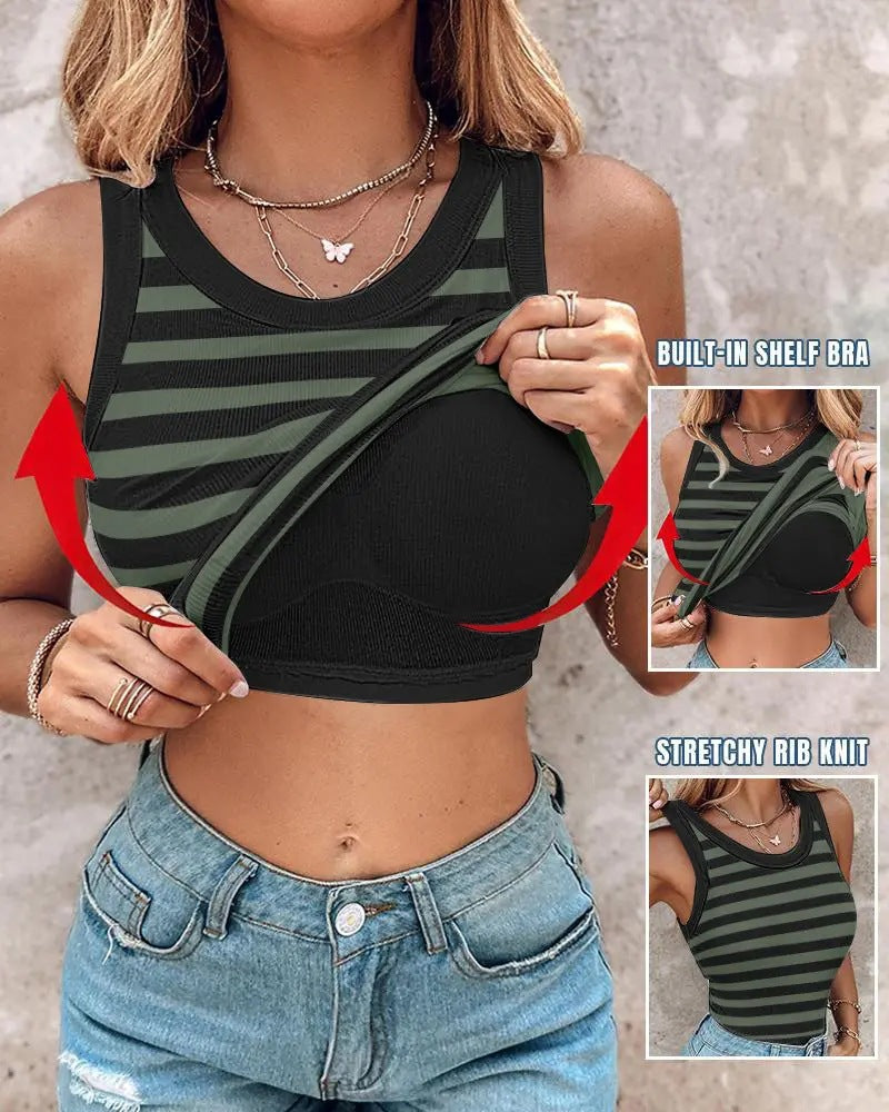🔥LAST DAY SPECIAL PRICE: ￡9.97!!🔥Ribbed Stretchy Tank Top with Shelf Bra