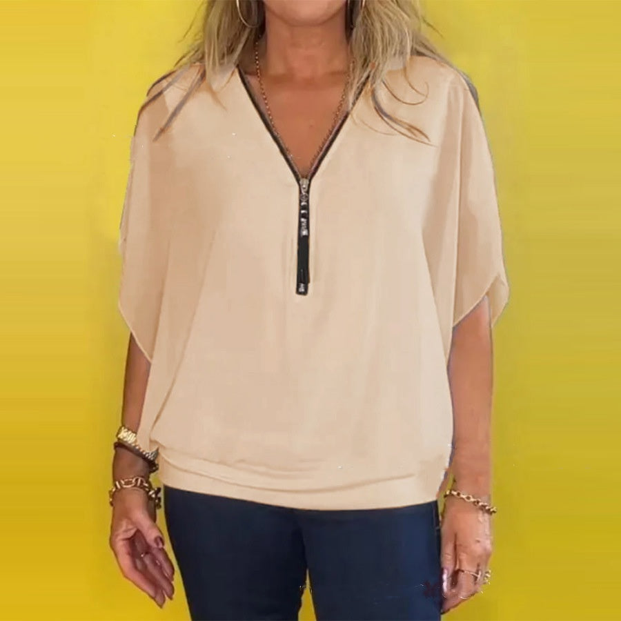 🔥Big price reduction🩷Women's Chiffon Zip-up Neck Casual Top