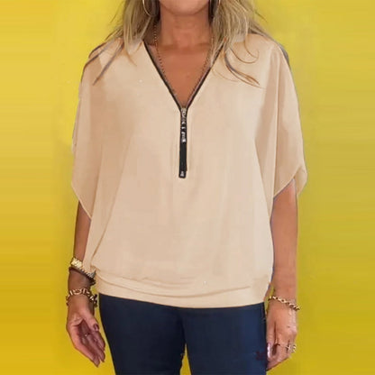 🔥Big price reduction🩷Women's Chiffon Zip-up Neck Casual Top