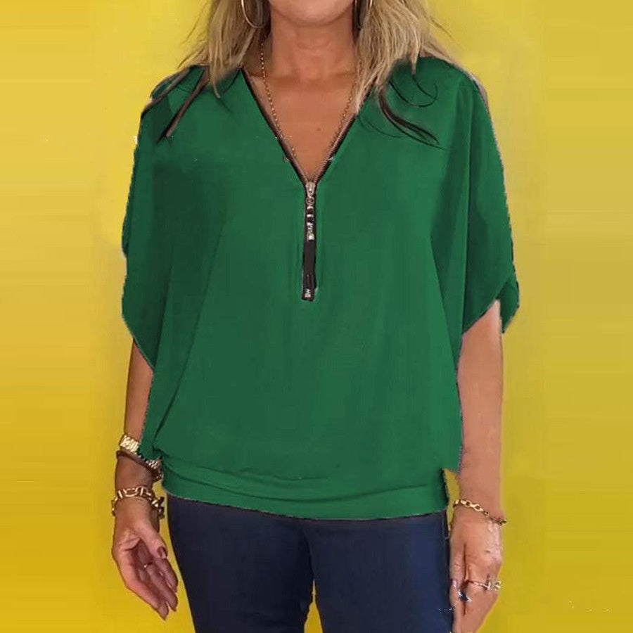 🔥Big price reduction🩷Women's Chiffon Zip-up Neck Casual Top