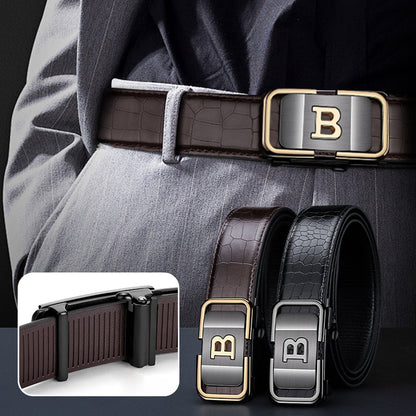 Men's Crocodile-Patterned Automatic Buckle Belt