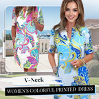 🌷Big price reduction🌸Women Colorful Printed V-Neck Dress💐