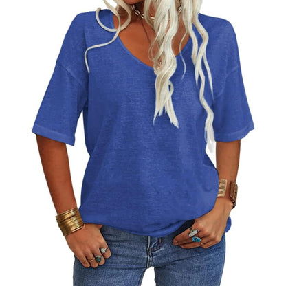 💖2025 Summer Sale 58% OFF💥Women's Solid Color V-Neck T-shirt