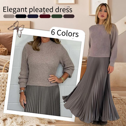 💕Limited Time 50% Off💕Women's solid color Long Sleeve Jumper & Pleated Bottom Dress