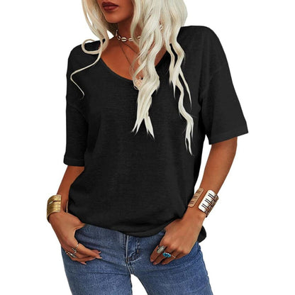 💖2025 Summer Sale 58% OFF💥Women's Solid Color V-Neck T-shirt