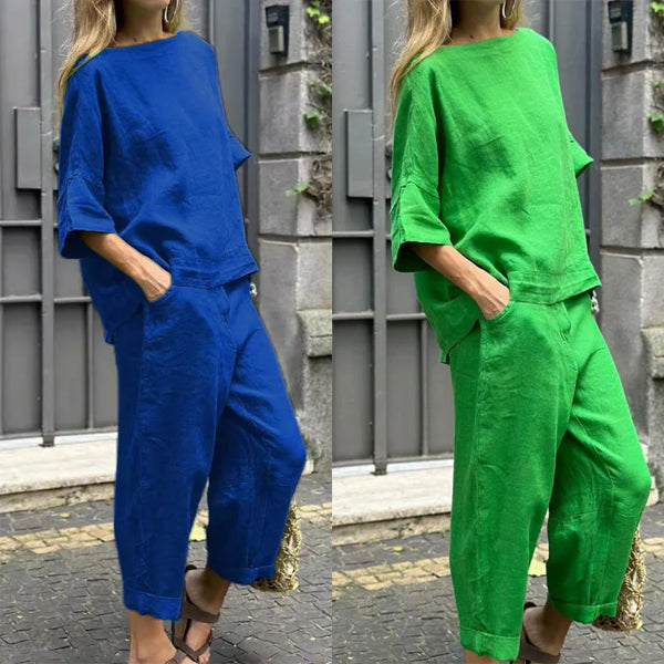 Loose Cotton Linen Shirt & High-Waisted Pants Set