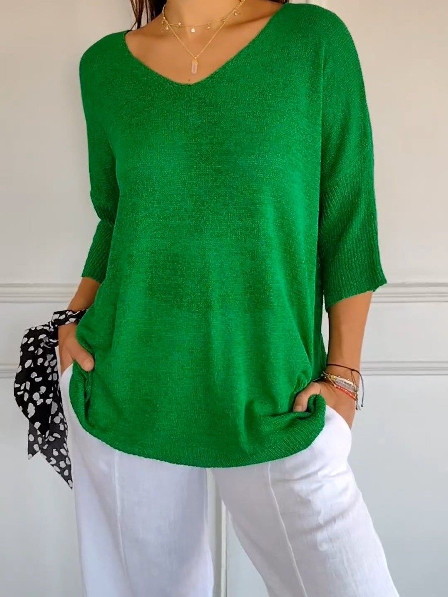 💖50% OFF💖Solid Color Knitted V-neck Top - Cozy and Stylish!