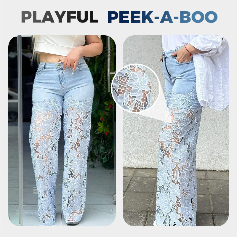 ⏳Time-limited Special⏰Fashion Lace Patchwork Denim Jeans