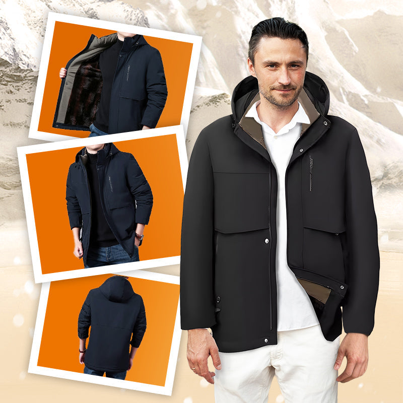 🔥Kostenloser Versand🔥 Herren Wintermantel mit Abnehmbarer Kapuze - Hochleistungs-Daunenisolierung & Wasserdichtes Design für Arktische Temperaturen ❄️🛡️