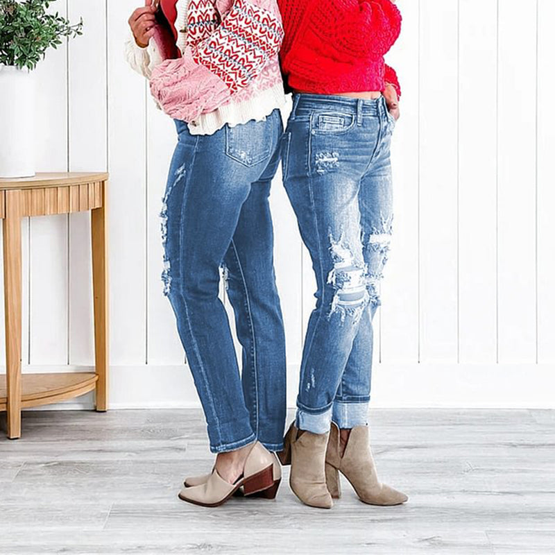 🌸Limited Time 50% Off💕Women's Tummy Control Distressed Cuffed Boyfriend Jeans