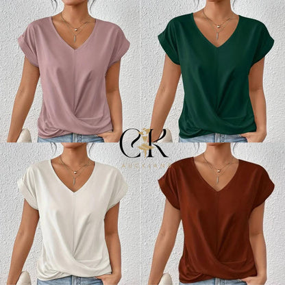 💥Last Day Sale 50% OFF👚Casual Short Sleeve Elegant V-neck Twist Tee