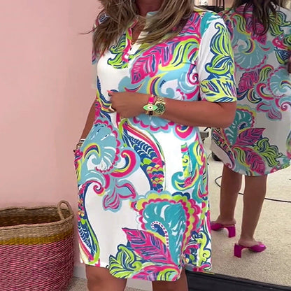🌷Big price reduction🌸Women Colorful Printed V-Neck Dress💐