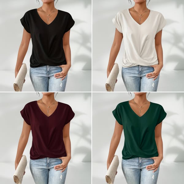 💥Last Day Sale 50% OFF👚Casual Short Sleeve Elegant V-neck Twist Tee