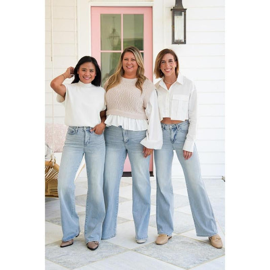 ⏰LIMITED DAYS 50% OFF💥High Rise Vintage Wash Tummy Control Top Straight Leg Jeans