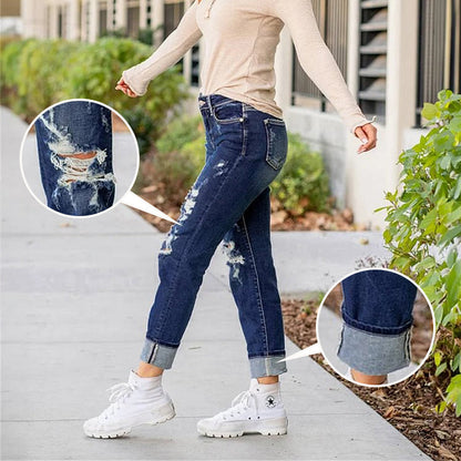 🌸Limited Time 50% Off💕Women's Tummy Control Distressed Cuffed Boyfriend Jeans