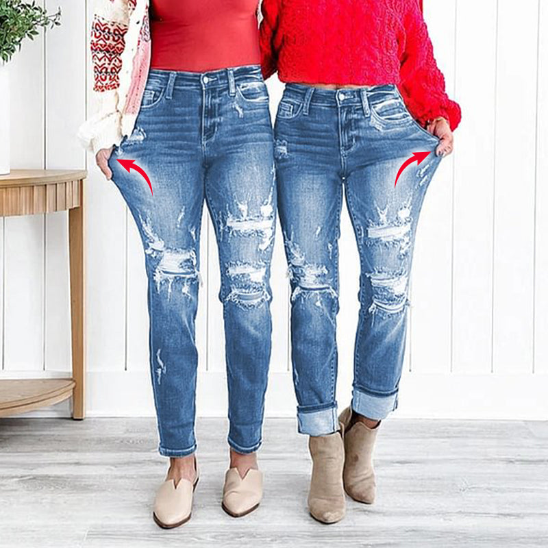 🌸Limited Time 50% Off💕Women's Tummy Control Distressed Cuffed Boyfriend Jeans