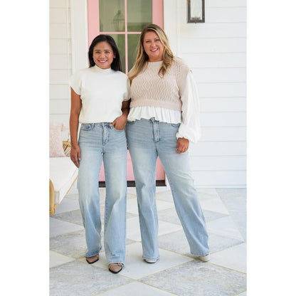 ⏰LIMITED DAYS 50% OFF💥High Rise Vintage Wash Tummy Control Top Straight Leg Jeans