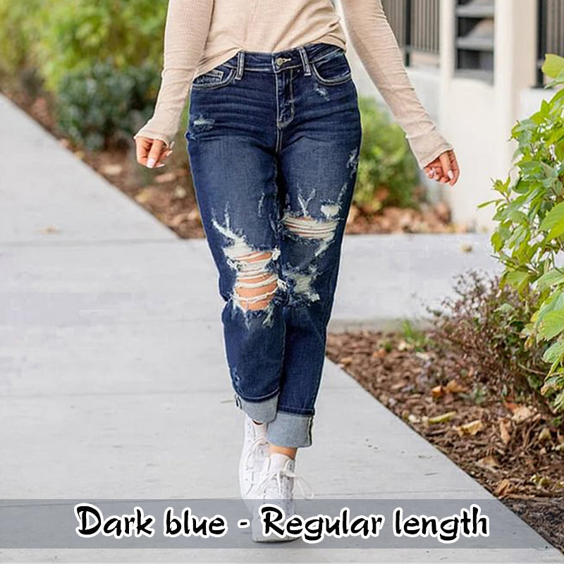 🌸Limited Time 50% Off💕Women's Tummy Control Distressed Cuffed Boyfriend Jeans